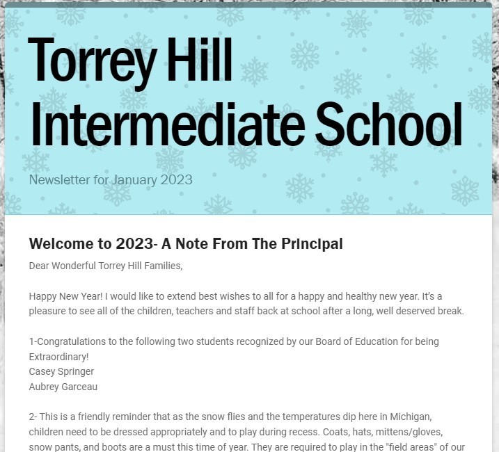 Th january newletter 2023 torrey hill intermediate school