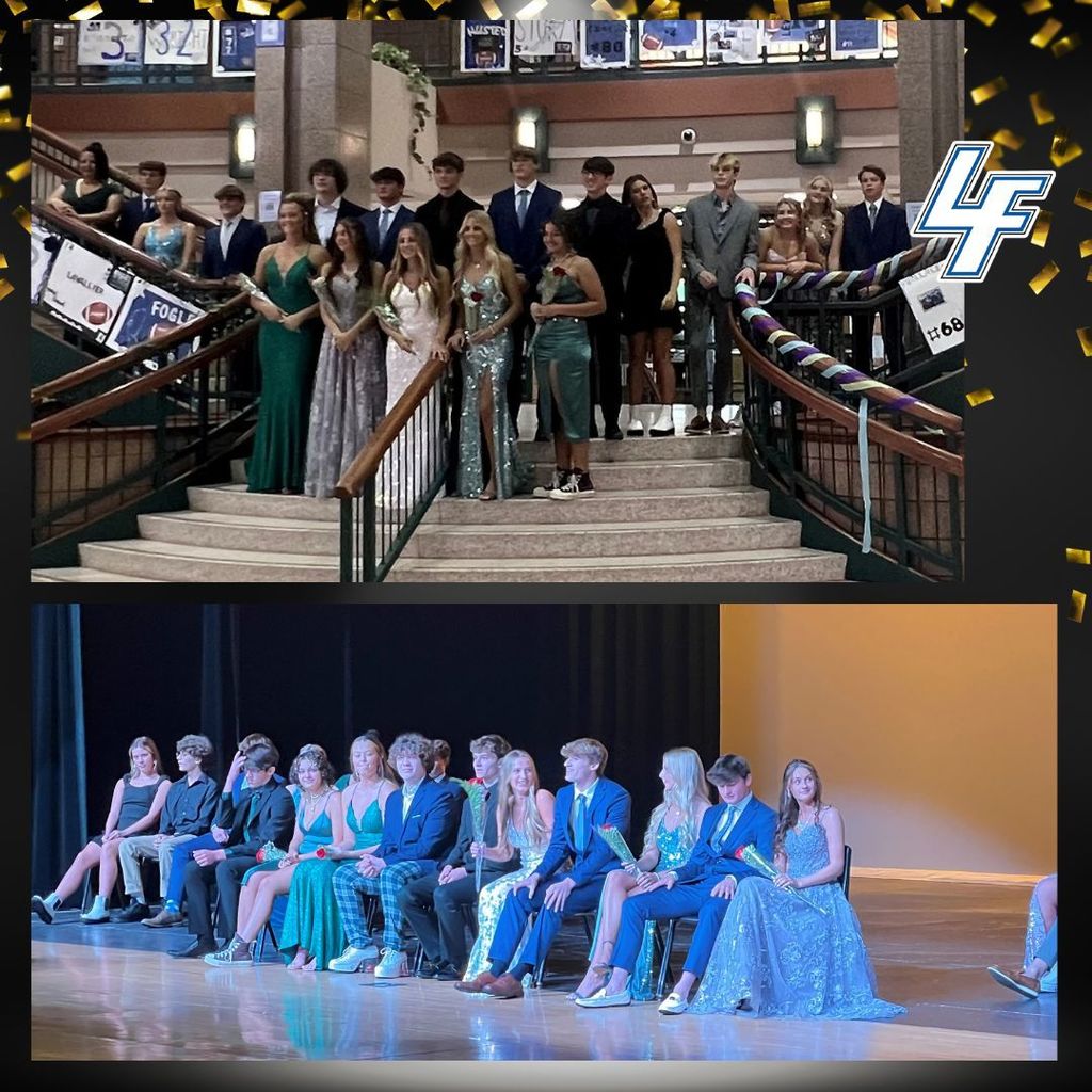 Homecoming Court on the stage  and posing by the stairs