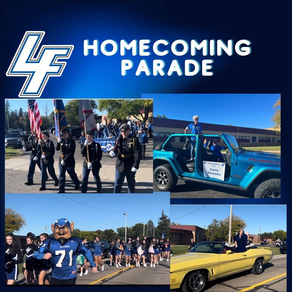 ROTC marching, our Grand Marshall , our blue devil mascot and Homecoming Court representative