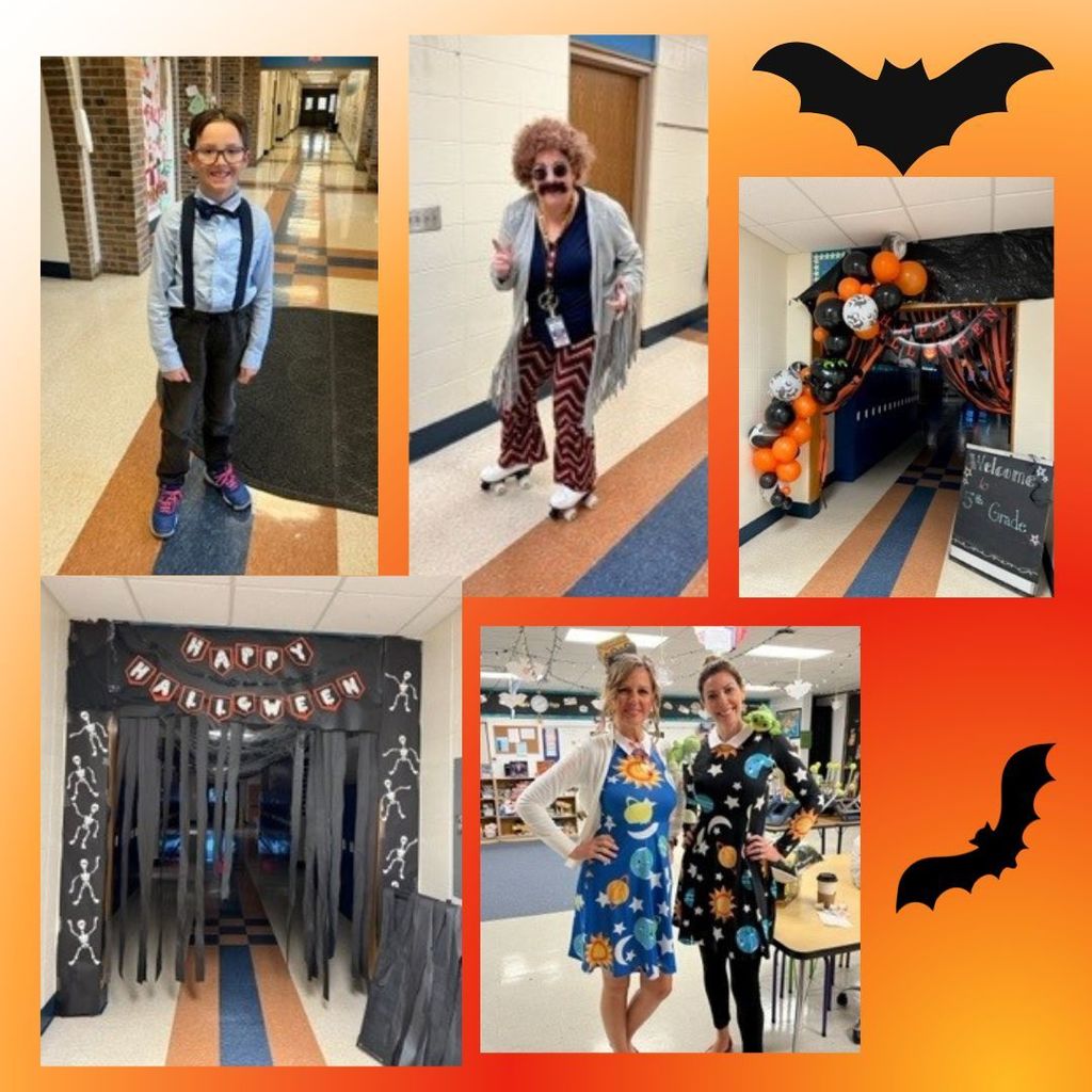 hallways decorated and staff and students in costumes