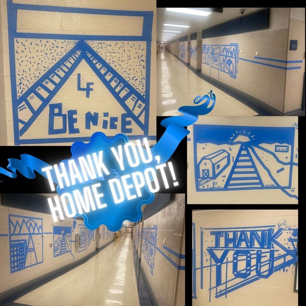 Tape art perspective pieces created by middle school students