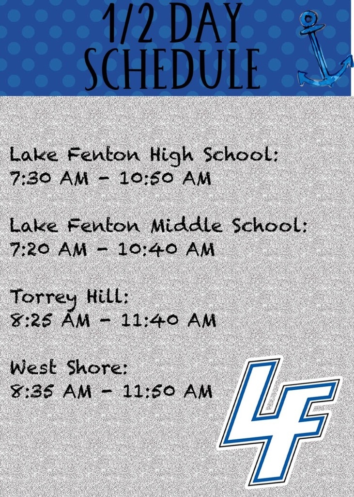 1/2 day schedule listing