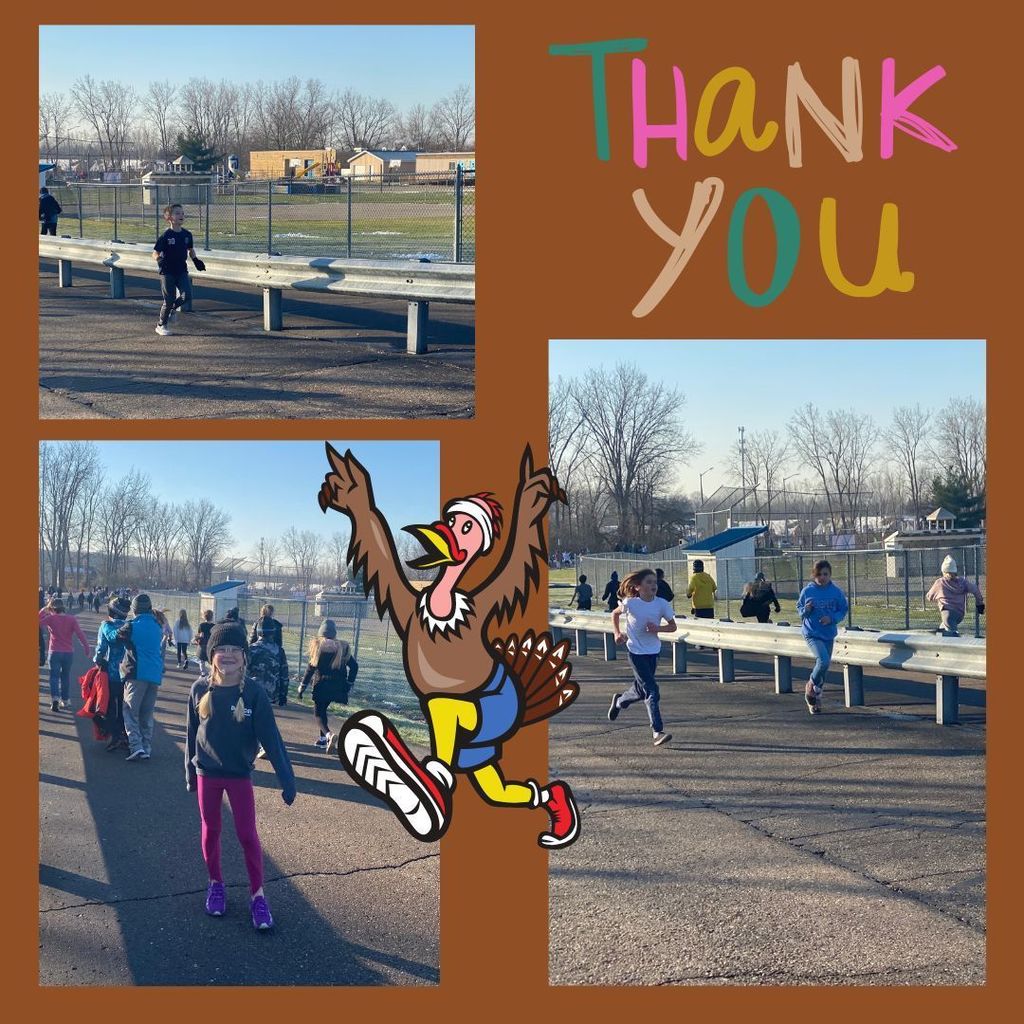 Turkey trot pics-students running and walking to raise money for their schools