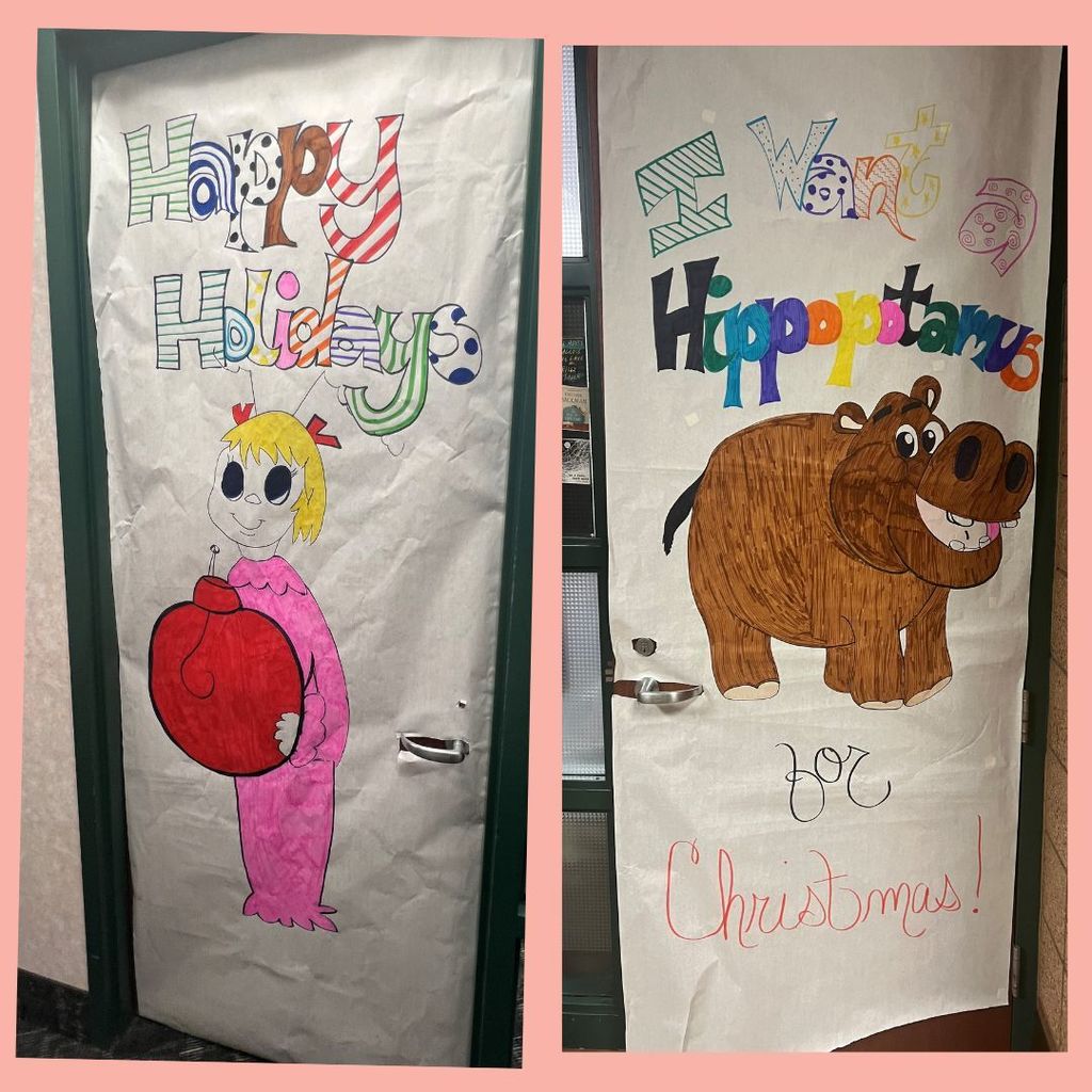 Hippo decorated door and one from the Grinch Who Stole Christmas