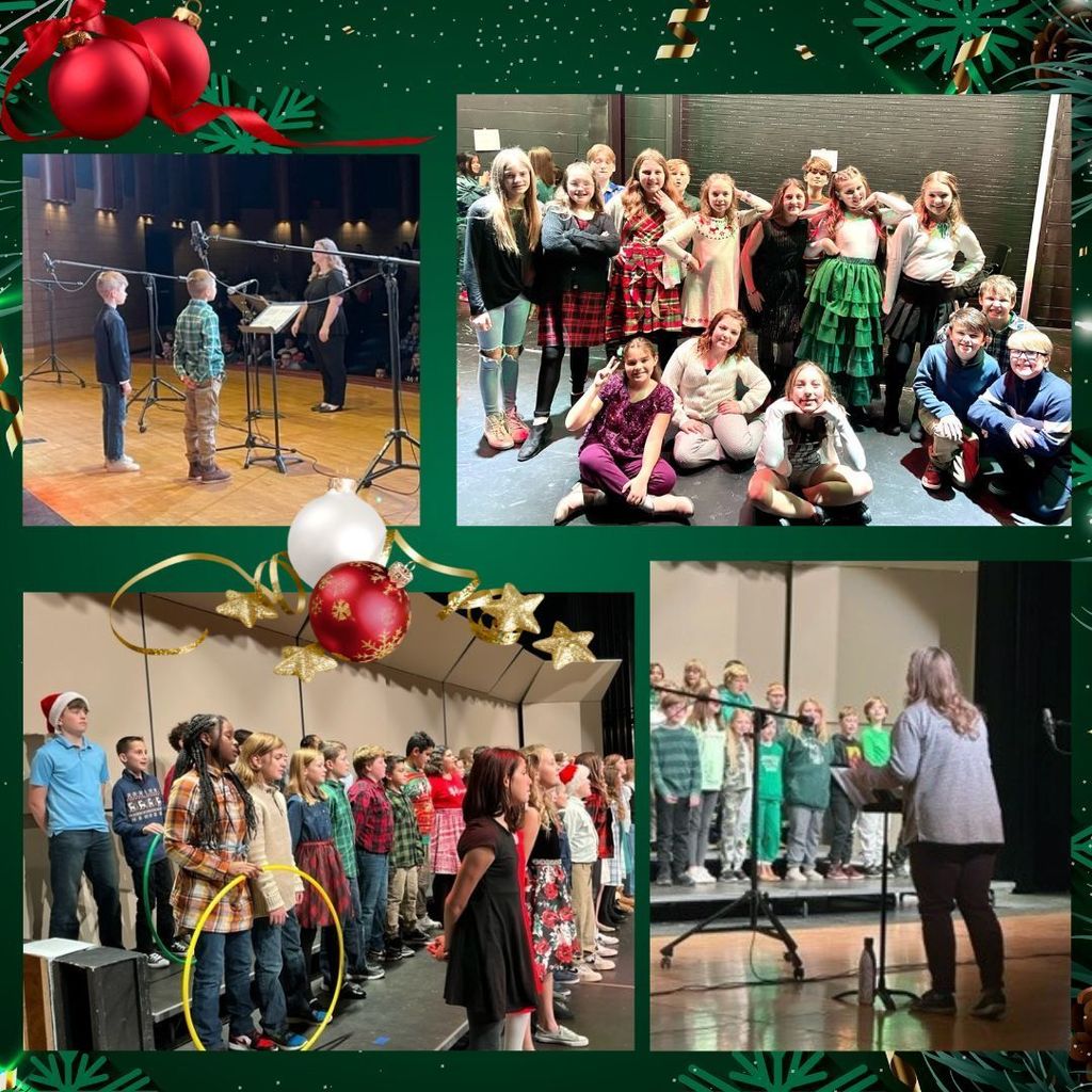 students backstage and on stage practicing and singing for the crowd