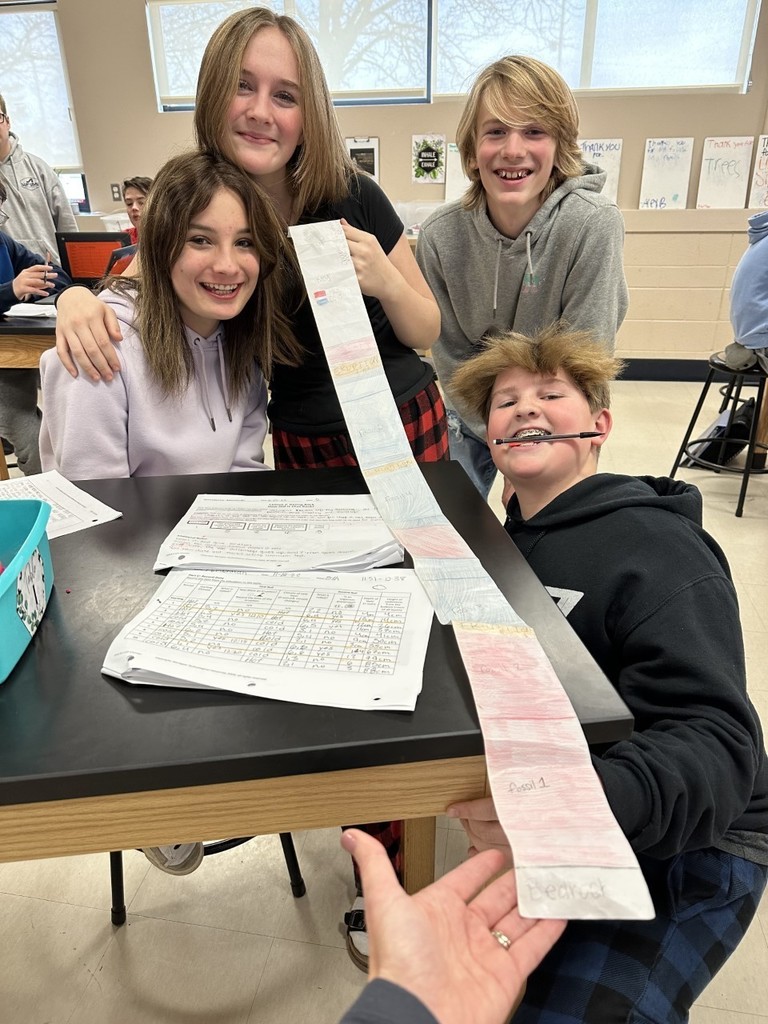 Students with receipt paper donation learning about Geology.
