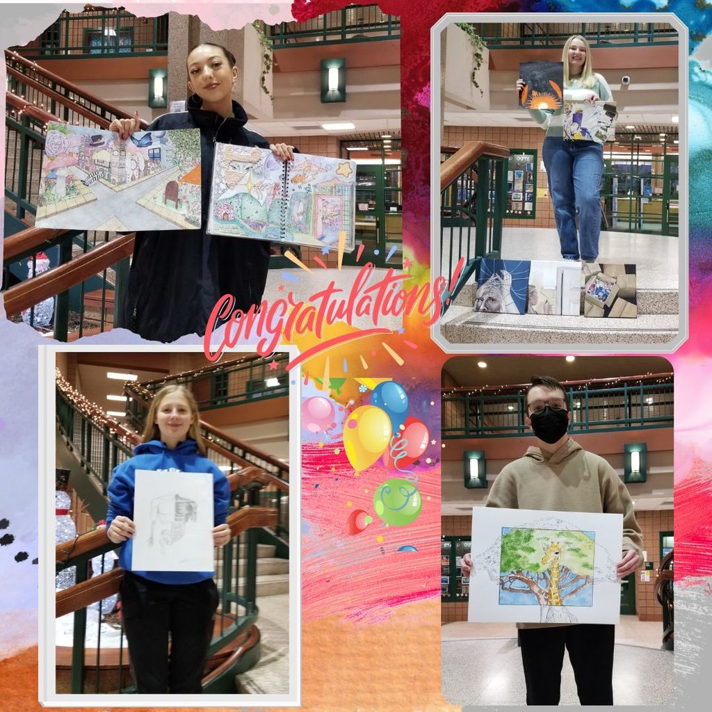 All of the winners with their artwork!  Congratulations to all!
